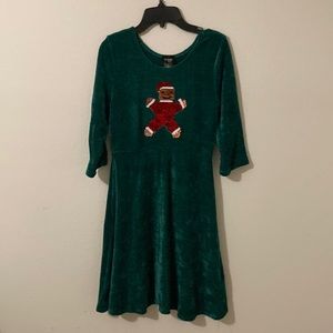 2-hip by wrapper forest green dress size 16 JUNIOR, sequined motif, 3/4 sleeves